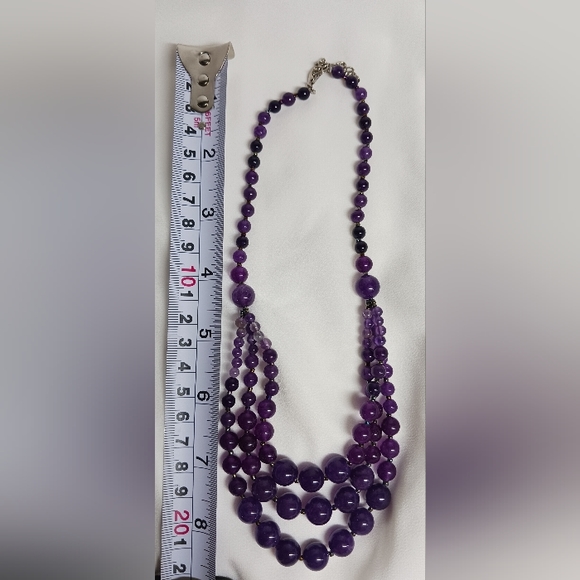 Natural Purple Amethyst Gemstone Beaded Necklace, Smooth Round Beads - Picture 5 of 5